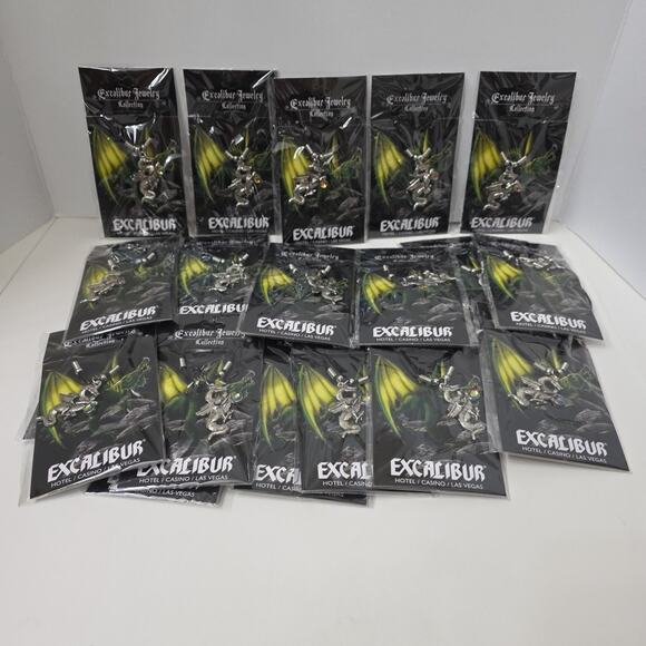 Excalibur Jewelry - Reseller Lot Of 24 Excalibur Casino Dragon & Crystal Necklaces Fashion Craft